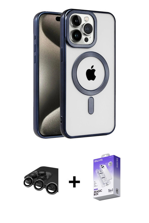ieg™ iPhone 15 Pro Kılıf Eksen Form Koleksiyonu - Siyah Bilvis 5in1 3D Magic Cam Ekran Koruyucu + Ti