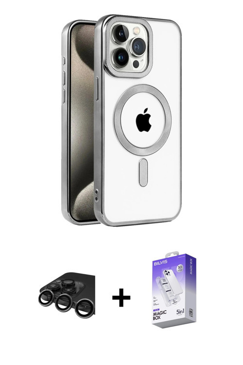 ieg™ iPhone 15 Pro Kılıf Eksen Form Koleksiyonu - Siyah Bilvis 5in1 3D Magic Cam Ekran Koruyucu + Ti