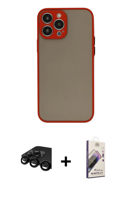 ieg™ iPhone 15 Pro Max Kılıf Ahenk Çizgi Serisi - Siyah Bilvis 3D Mat Cam Ekran Koruyucu + Siyah Raz