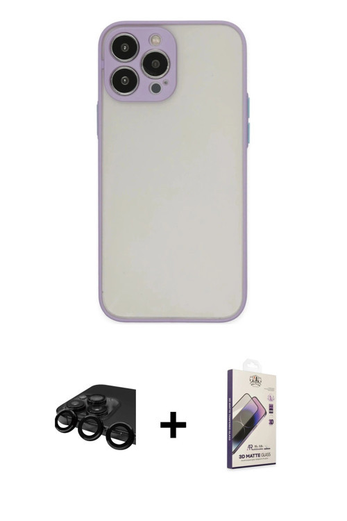 ieg™ iPhone 15 Pro Max Kılıf Ahenk Çizgi Serisi - Siyah Bilvis 3D Mat Cam Ekran Koruyucu + Siyah Raz
