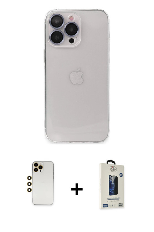 ieg™ iPhone 13 Pro Max Kılıf Ufuk Minimal Özel Seri - Siyah Bilvis Hayalet Cam Ekran Koruyucu + Gold