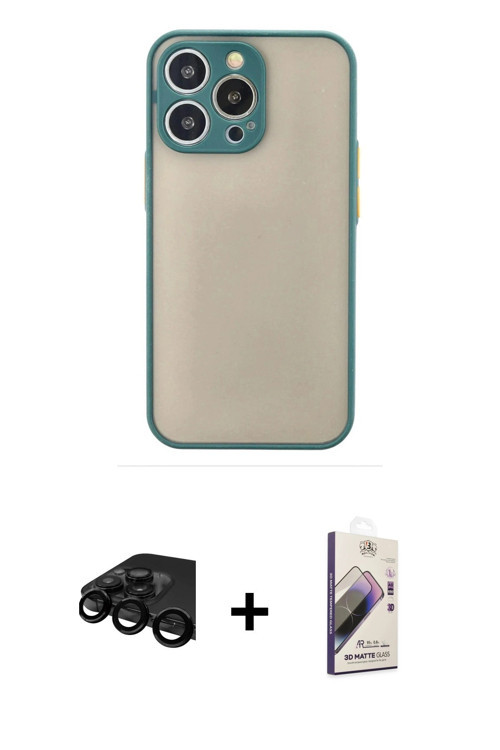 ieg™ iPhone 15 Pro Max Kılıf Ahenk Çizgi Serisi - Siyah Bilvis 3D Mat Cam Ekran Koruyucu + Siyah Raz