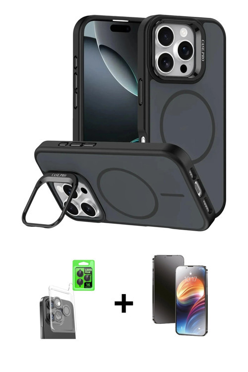 ieg™ iPhone 16 Pro Max Kılıf Çekirdek Klasik - Siyah 3D Antistatik Mat Seramik Nano Ekran Koruyucu +