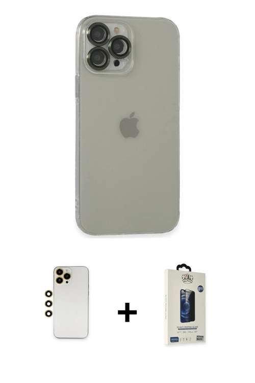 ieg™ iPhone 13 Pro Max Kılıf Ufuk Minimal Özel Seri - Siyah Bilvis Hayalet Cam Ekran Koruyucu + Gold
