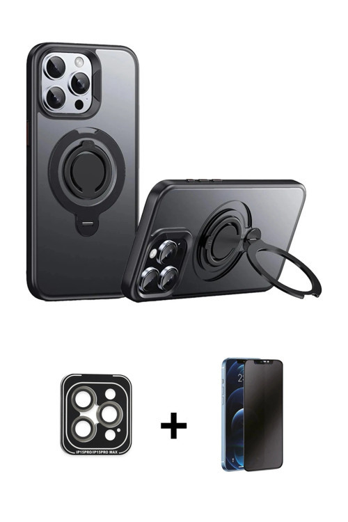ieg™ iPhone 15 Pro Max Kılıf Zirve Çizgi Prime - Siyah 3D Antistatik Hayalet Cam Ekran Koruyucu + Gr