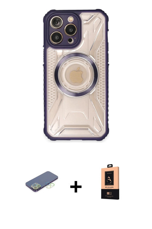 ieg™ iPhone 13 Pro Max Kılıf Kutup Modern - Şeffaf Maxco Cam Ekran Koruyucu + Yeşil Renkli Kamera Le