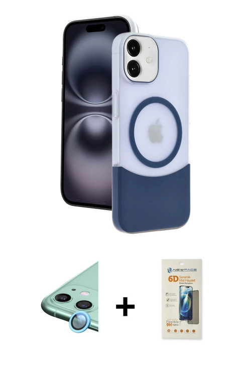 iPhone 11 Kılıf Kozmos Form Özel Seri - Siyah 6D Mat Seramik Hayalet Nano Ekran Koruyucu + Mavi