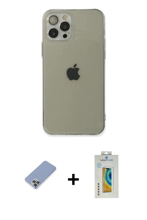 ieg™ iPhone 12 Pro Kılıf Ahenk Doku - Siyah Polymer Nano Ekran Koruyucu + Koyu Yeşil Metal Kamera Le
