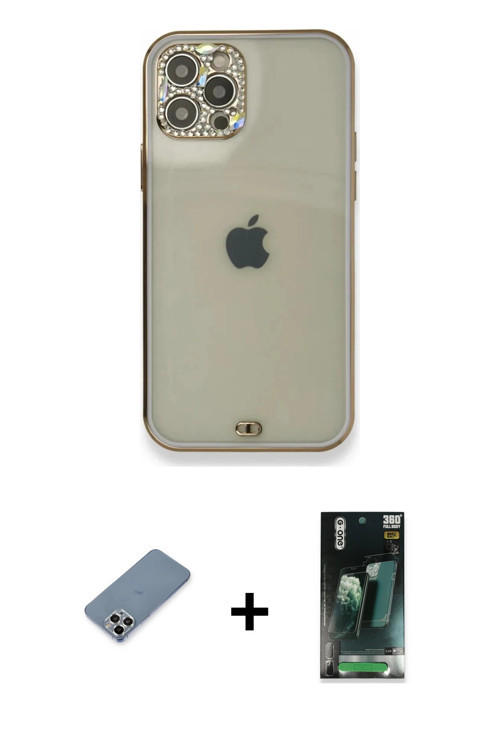 ieg™ iPhone 12 Pro Kılıf Eksen Minimal Koleksiyonu - Siyah 360 Mat Full Body Arka Koruyucu + Gümüş M