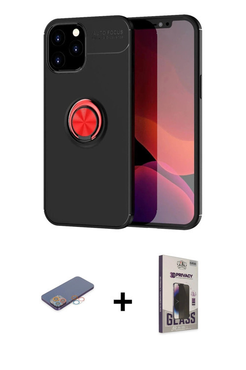 ieg™ iPhone 12 Pro Max Kılıf Yankı Form Prime - Siyah Bilvis Hayalet Cam Ekran Koruyucu + Pembe Renk