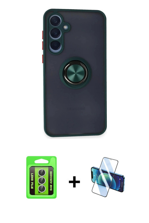ieg™ Galaxy A25 5G Kılıf Yörünge Çizgi - Siyah 3D Antistatik Cam Ekran Koruyucu + Gümüş Raze Metal K