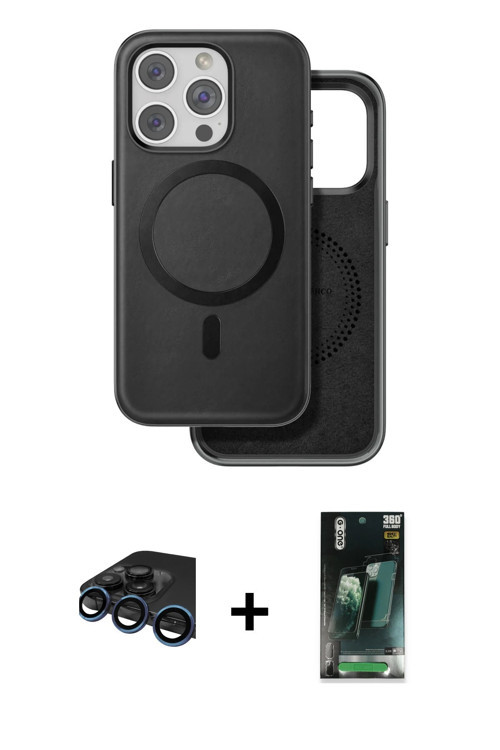 ieg™ iPhone 15 Pro Max Kılıf Pusula Işık Koleksiyonu - Siyah 360 Mat Full Body Arka Koruyucu + Laciv