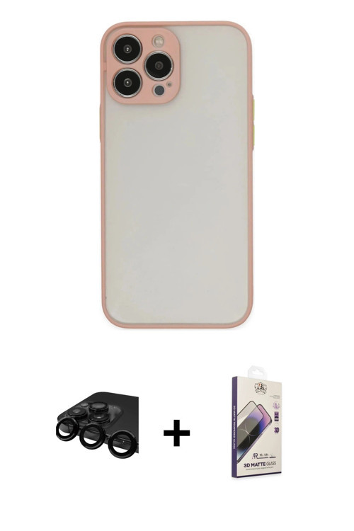ieg™ iPhone 15 Pro Max Kılıf Ahenk Çizgi Serisi - Siyah Bilvis 3D Mat Cam Ekran Koruyucu + Siyah Raz