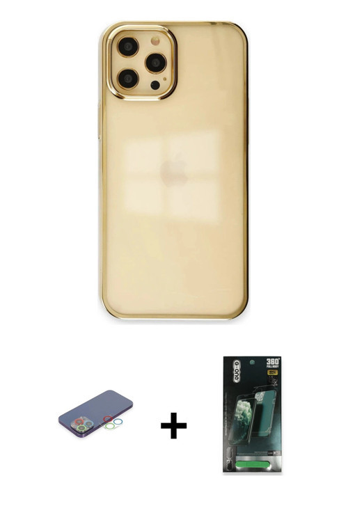 ieg™ iPhone 12 Pro Max Kılıf Doruk Doku Prime - Şeffaf 360 Full Body Arka Koruyucu + Mavi Renkli Kam