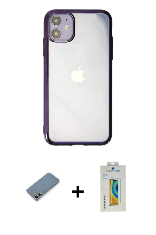 ieg™ iPhone 12 Kılıf Doruk Doku Prime - Siyah Polymer Nano Ekran Koruyucu + Gold Metal Kamera Lens K