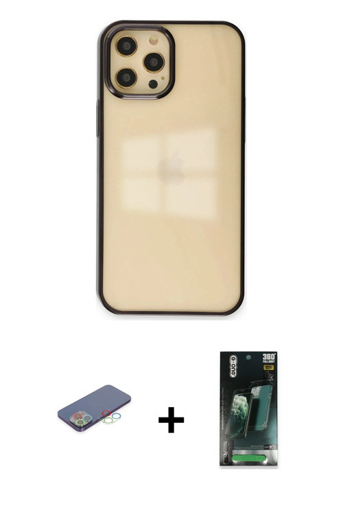 ieg™ iPhone 12 Pro Max Kılıf Doruk Doku Prime - Şeffaf 360 Full Body Arka Koruyucu + Mavi Renkli Kam