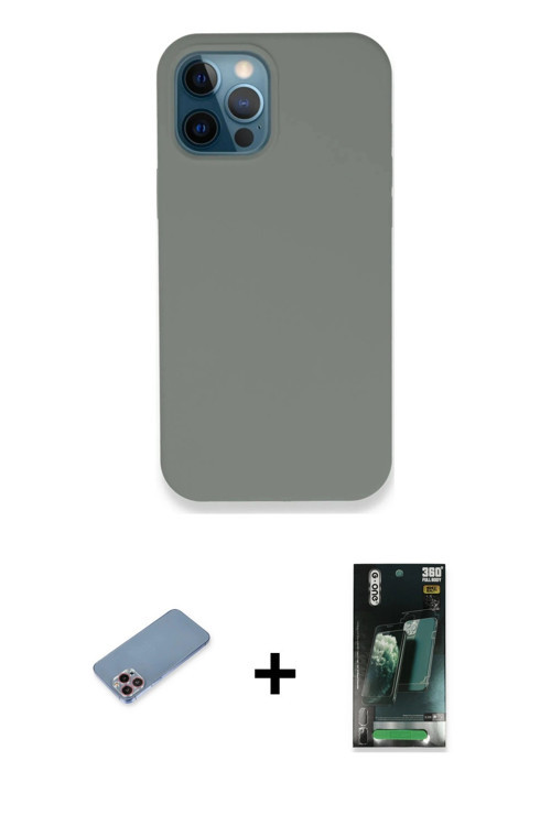 ieg™ iPhone 12 Pro Max Kılıf Zirve Modern Özel Seri - Siyah 360 Mat Full Body Arka Koruyucu + Pembe