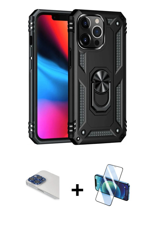 ieg™ iPhone 13 Pro Max Kılıf Ahenk Klasik Koleksiyonu - Siyah 3D Antistatik Cam Ekran Koruyucu + Lac