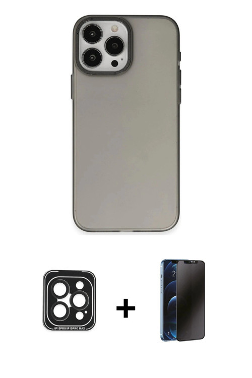 ieg™ iPhone 15 Pro Max Kılıf Ahenk Çizgi Prime - Siyah 3D Antistatik Hayalet Cam Ekran Koruyucu + Si