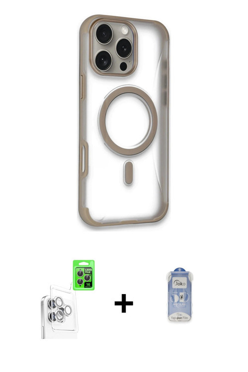 ieg™ iPhone 16 Pro Kılıf Eksen Klasik Koleksiyonu - Siyah Joko Magic 5D Cam + Beyaz Raze Metal Kamer