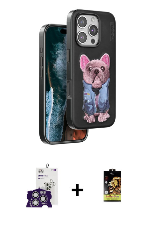 ieg™ iPhone 16 Pro Max Kılıf İz Minimal Koleksiyonu - Siyah Buffer Cam Ekran Koruyucu + Gümüş Bilvis