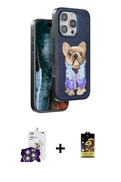 ieg™ iPhone 16 Pro Max Kılıf İz Minimal Koleksiyonu - Siyah Buffer Cam Ekran Koruyucu + Gümüş Bilvis