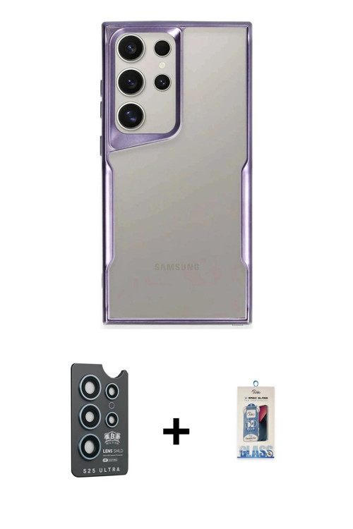 ieg™ Galaxy S25 Ultra Kılıf Akış Çizgi Koleksiyonu - Siyah Joko Magic 5D Cam + Lacivert Bilvis Titan