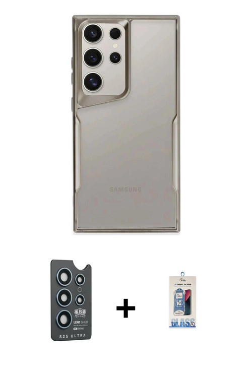 ieg™ Galaxy S25 Ultra Kılıf Akış Çizgi Koleksiyonu - Siyah Joko Magic 5D Cam + Lacivert Bilvis Titan