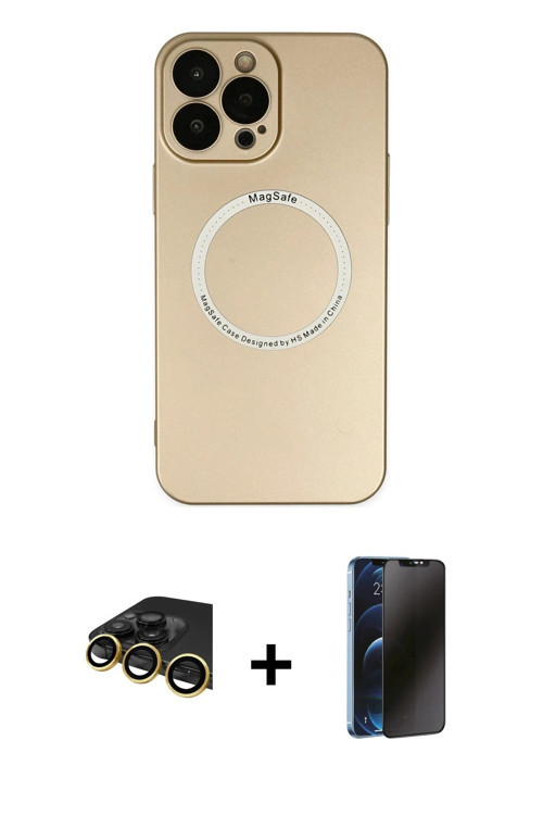 ieg™ iPhone 14 Pro Kılıf Zirve Klasik Prime - Siyah 3D Antistatik Hayalet Cam Ekran Koruyucu + Gold