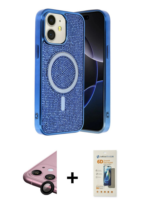 ieg™ iPhone 11 Kılıf Eksen Çizgi - Siyah 6D Mat Seramik Hayalet Nano Ekran Koruyucu + Siyah Raze Met