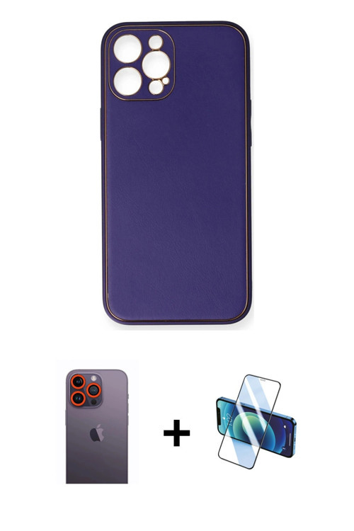 ieg™ iPhone 12 Pro Kılıf Yadigar Klasik - Siyah 3D Antistatik Seramik Nano Ekran Koruyucu + Turuncu