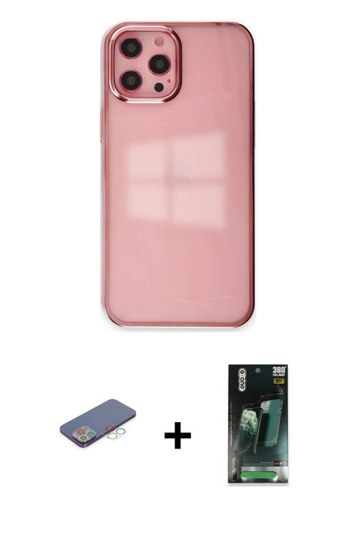 ieg™ iPhone 12 Pro Max Kılıf Doruk Doku Prime - Şeffaf 360 Full Body Arka Koruyucu + Mavi Renkli Kam