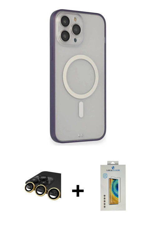 ieg™ iPhone 14 Pro Max Kılıf Siluet Işık Koleksiyonu - Siyah Polymer Nano Ekran Koruyucu + Gold Raze