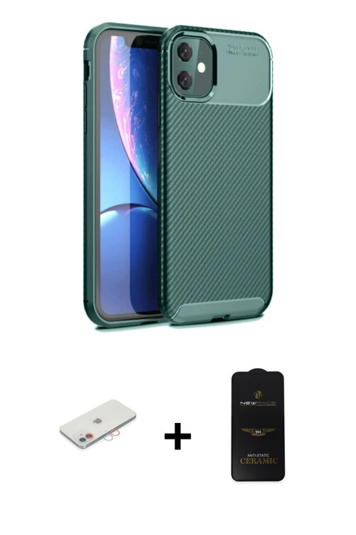 iPhone 11 Kılıf Eksen Form Prime - Siyah 6D Antistatik Mat Seramik Hayalet Nano Ekran Koruyucu