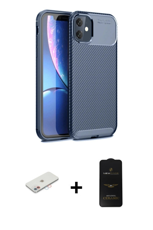 iPhone 11 Kılıf Eksen Form Prime - Siyah 6D Antistatik Mat Seramik Hayalet Nano Ekran Koruyucu