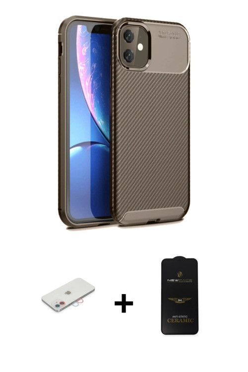 iPhone 11 Kılıf Eksen Form Prime - Siyah 6D Antistatik Mat Seramik Hayalet Nano Ekran Koruyucu