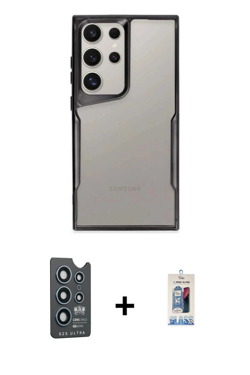 ieg™ Galaxy S25 Ultra Kılıf Akış Çizgi Koleksiyonu - Siyah Joko Magic 5D Cam + Lacivert Bilvis Titan