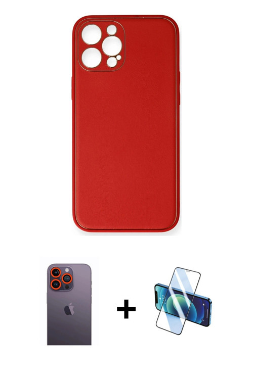 ieg™ iPhone 12 Pro Kılıf Yadigar Klasik - Siyah 3D Antistatik Seramik Nano Ekran Koruyucu + Turuncu