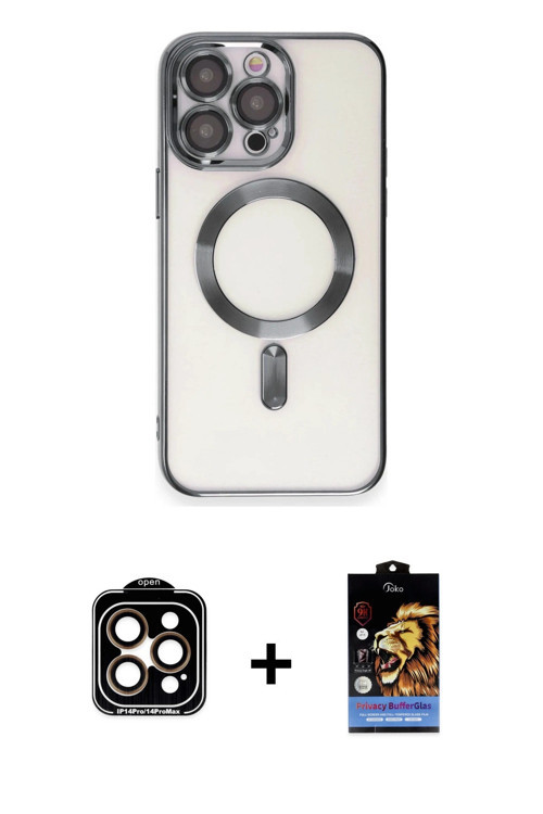 ieg™ iPhone 15 Pro Max Kılıf Nova Işık Özel Seri - Siyah Buffer Hayalet Cam Ekran Koruyucu + Turuncu