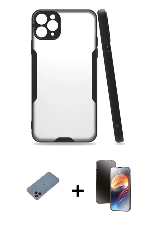 iPhone 11 Pro Kılıf Atlas Asil Serisi - Siyah 3D Antistatik Mat Seramik Nano Ekran Koruyucu + G