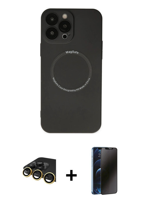 ieg™ iPhone 14 Pro Kılıf Zirve Klasik Prime - Siyah 3D Antistatik Hayalet Cam Ekran Koruyucu + Gold