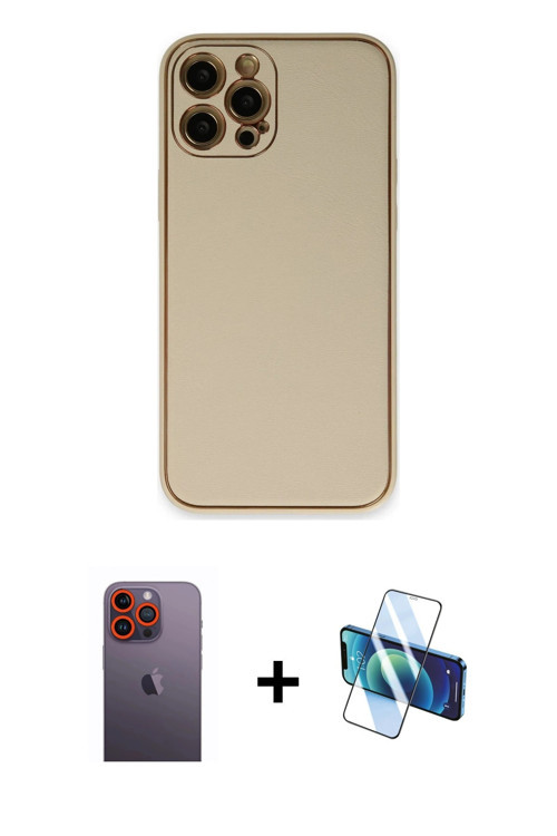 ieg™ iPhone 12 Pro Kılıf Yadigar Klasik - Siyah 3D Antistatik Seramik Nano Ekran Koruyucu + Turuncu
