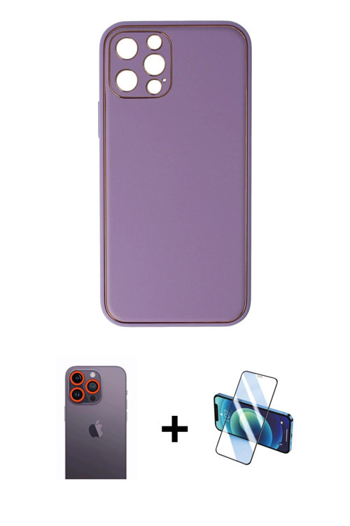 ieg™ iPhone 12 Pro Kılıf Yadigar Klasik - Siyah 3D Antistatik Seramik Nano Ekran Koruyucu + Turuncu