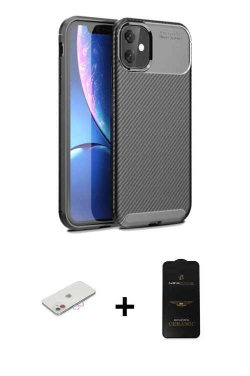 iPhone 11 Kılıf Eksen Form Prime - Siyah 6D Antistatik Mat Seramik Hayalet Nano Ekran Koruyucu
