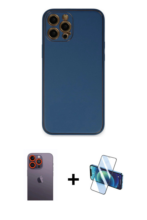 ieg™ iPhone 12 Pro Kılıf Yadigar Klasik - Siyah 3D Antistatik Seramik Nano Ekran Koruyucu + Turuncu