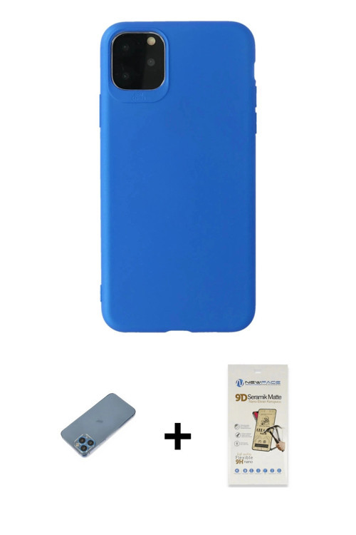 iPhone 11 Pro Max Kılıf Kozmos Yansıma Özel Seri - Siyah Mat Seramik Nano Ekran Koruyucu + Mavi