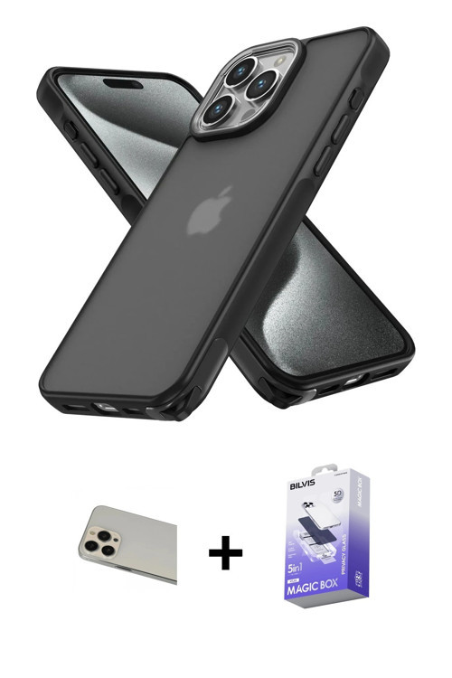 ieg™ iPhone 13 Pro Max Kılıf Atlas Form - Siyah Bilvis 5in1 5D Magic Hayalet Cam Ekran Koruyucu + Ro