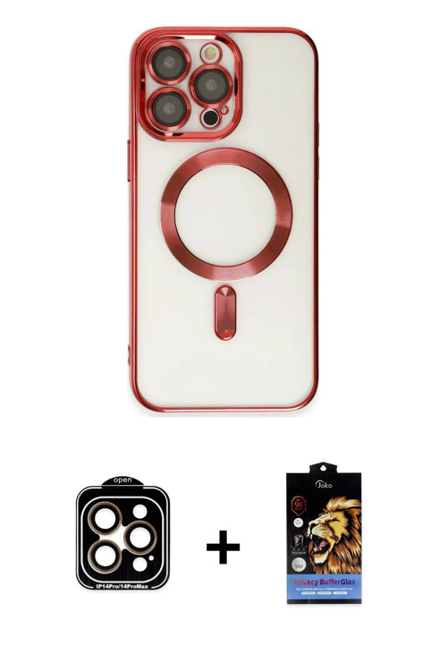 ieg™ iPhone 15 Pro Max Kılıf Nova Işık Özel Seri - Siyah Buffer Hayalet Cam Ekran Koruyucu + Turuncu