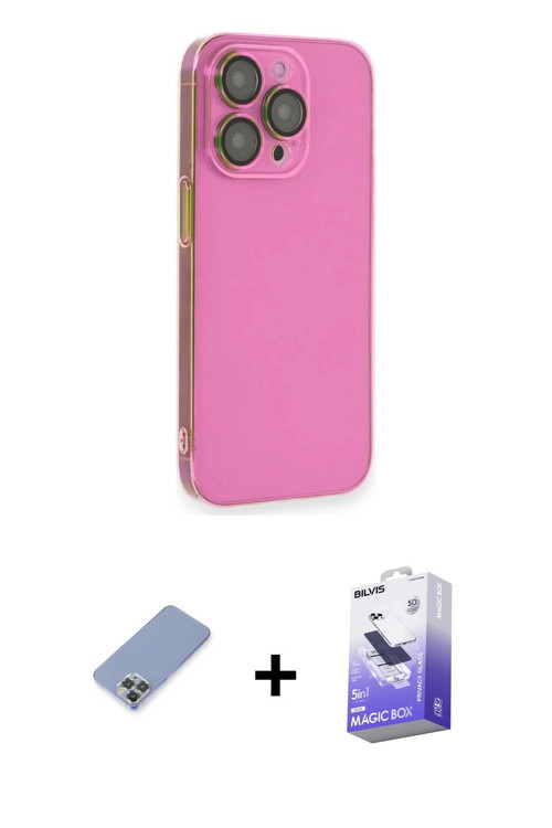 iPhone 13 Pro Max Kılıf Siluet Minimal Özel Seri - Siyah Bilvis 5in1 5D Magic Hayalet Cam Ekran