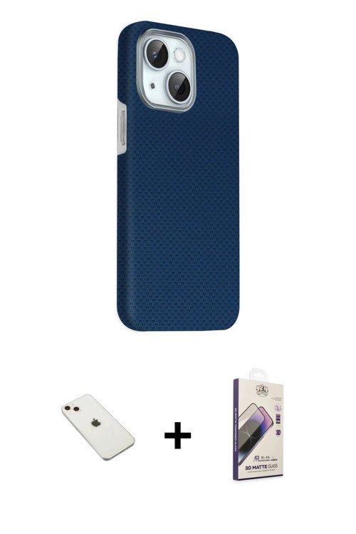 iPhone 14 Kılıf Kozmos Klasik Prime - Siyah Bilvis 3D Mat Cam Ekran Koruyucu + Pembe Diamond Ka